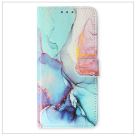 Samsung S25 Ultra - Bookcase Print - Marmer Roze-Blauw