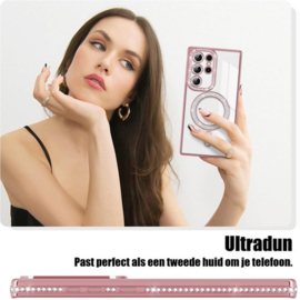 Samsung S24 Ultra - MagSafe met Diamantjes en Glitter - Roze