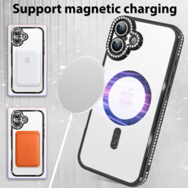 Diamond Glitter Magsafe Case - iPhone 16 Plus - Zwart - Draadloos Oplaadbare Case