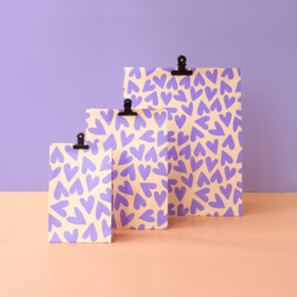 Blokbodemzak | Hearts - lilac/beige
