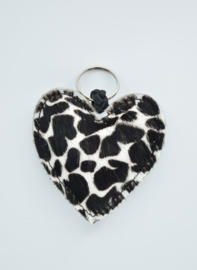 Sleutelhanger hart giraffe zwart/wit