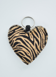Sleutelhanger hart zebra bruin/zwart