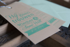 Trouwkaart labels | letterpress  | 7,5 x 15 cm | 1 kleur | Wij gaan trouwen Typografie  vanaf