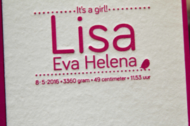 Geboortekaartje | letterpress  | 10 x 20 cm | 1 kleur | 'Waslijn Lisa' vanaf