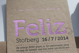 Geboortekaartje | letterpress  | 10 x 20 cm | Folie druk | 'Feliz Kraft' vanaf