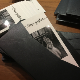 Trouwkaart | letterpress   |  8 x 20 cm | 1 kleur  | 'Handlettering Thomas & Feline' vanaf