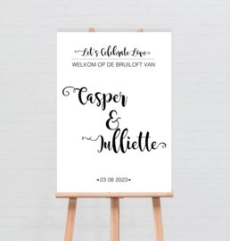 Welkomstbord bruiloft  | handlettering chique 'Casper & Juliette"