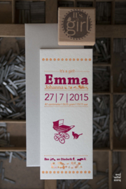 Geboortekaartje | letterpress  | 8 x 20 cm | 2 kleuren | 'Vintage wieg Emma' vanaf