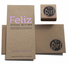 Geboortekaartje | letterpress  | 10 x 20 cm | Folie druk | 'Feliz Kraft' vanaf