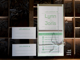 Trouwkaart | letterpress  | 10 x 20 cm | 1 kleuren | ' Let's celebrate Jorg & leonie' vanaf