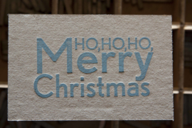Kerstkaart | Ho ho ho Merry Christmas | 500 gram grijsbord | blauw