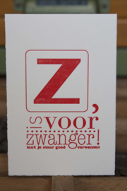 Kaart zwanger | Z is voor zwanger | rood