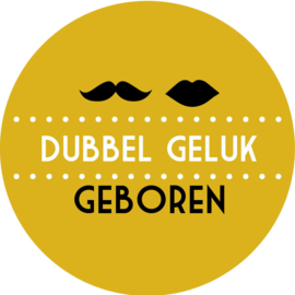 Geboorte sluitzegels | Tweeling | Snor & lip dubbel geluk | okergeel