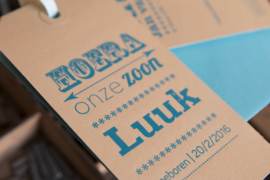 Geboortekaartje | letterpress  | 7,5 x 15 cm | 1 kleur | Label Luuk  vanaf