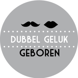 Geboorte sluitzegels | Tweeling | Snor & lip dubbel geluk | grijs