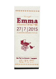 Geboortekaartje | letterpress  | 8 x 20 cm | 2 kleuren | 'Vintage wieg Emma' vanaf