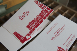 Geboortekaartje | letterpress  | Oud Hollands 10 x 15 cm | | ' Skyline Utrecht Poes ' vanaf