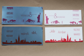 Trouwkaart +Save the date | letterpress  | trouwstijl |  8 x 20 cm | 2  kleuren  | 'Skyline New York' vanaf