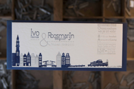 Trouwkaart | letterpress  | trouwstijl |  8 x 20 cm | 2  kleuren  | 'Skyline Amsterdam +Ijburg' vanaf