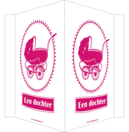 Geboortebord/ raambord |  vintage kinderwagen  | dochter | fuchsia roze vanaf