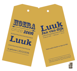 Geboortekaartje | letterpress  | 7,5 x 15 cm | 1 kleur | Label Luuk  vanaf