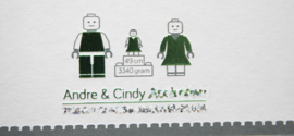 Geboortekaartje | letterpress  | 13 x 13 cm | 2 kleuren | 'Lego Robynn' vanaf