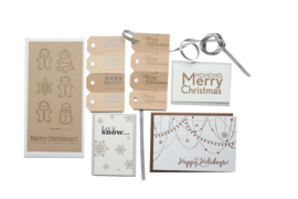 Kerstkaart en labels  | Set 'Merry Christmas'  | brons/goud/zilver