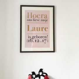 Geboortekaartje | letterpress  | 10 x 20 cm | Folie druk | 'Laure roze' vanaf