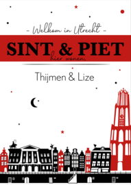 Sinterklaas raamposter PRINT | Skyline huizen| Naam| goud/zwart