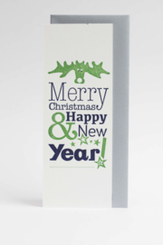 Kerstkaart en labels  | Set 'Happy Holidays'  | blauw/groen