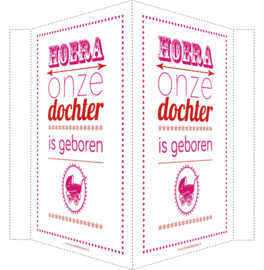 Geboortebord/ raambord | Hoera dochter geboren | roze/rood vanaf