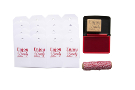 Kerstset stempel met labels  |  Enjoy dinner  |  wit en rood