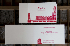 Geboortekaartje | letterpress  | 10 x 15cm | 2 drukgangen | ' Skyline Utrecht Poes ' vanaf