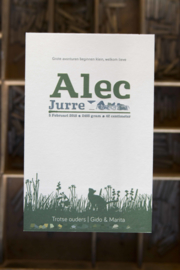 Geboortekaartje | letterpress  | 11 x 17cm | 2 keuren | ' Alec Gras' vanaf