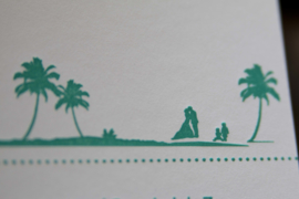 Trouwkaart | letterpress  | Trouwstijl  | 10 x 20 cm | 2 kleuren | 'Wij gaan trouwen 'beach stijl' Jorg & leonie' vanaf