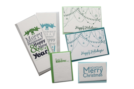 Kerstkaart en labels  | Set 'Happy Holidays'  | blauw/groen