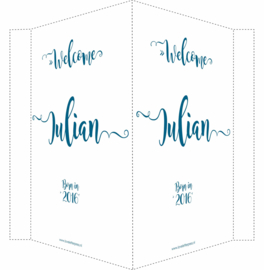 Geboortebord/ raambord |Welcome (handlettering) | naam | petrol blauw vanaf