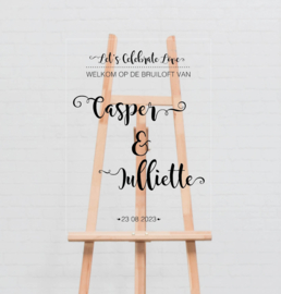 Welkomstbord bruiloft  | transparant handlettering chique 'Casper & Juliette"