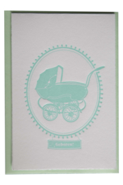 Kaart geboorte | Geboren vintage kinderwagen | mint