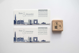 Trouwkaart | letterpress   |  8 x 20 cm | 2  kleuren  | 'Skyline Amsterdam +Ijburg' vanaf