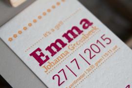 Geboortekaartje | letterpress  | 8 x 20 cm | 2 kleuren | 'Vintage wieg Emma' vanaf