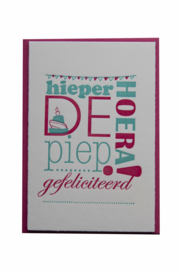 Verjaardagskaart | Hieperdepiep hoera! | roze/aqua