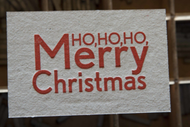 Kerstkaart | Ho ho ho Merry Christmas | 500 gram grijsbord | rood