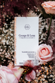 Trouwkaart | letterpress | 10 x 20 cm | | 'Minimalistisch George & Lena' vanaf