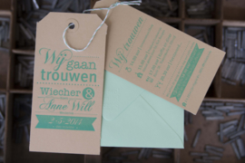 Trouwkaart labels | letterpress  | 7,5 x 15 cm | 1 kleur | Wij gaan trouwen Typografie  vanaf