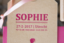 Geboortekaartje | letterpress  | 9 x 17 cm | 1 kleur | 'Label Sophie' vanaf