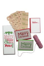 Kerstkaart en labels  | Set 'Feestdagen'  | rood/groen