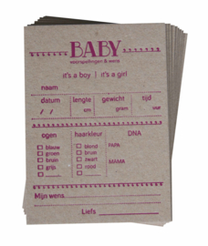 Babyshower | Baby voorspellingskaarten | Meisje (set) | kraft
