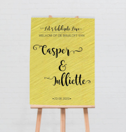 Welkomstbord bruiloft  | goud/zilver handlettering chique 'Casper & Juliette"