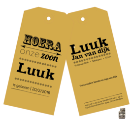 Geboortekaartje | letterpress  | 7,5 x 15 cm | 1 kleur | Label Luuk  vanaf